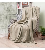 Latuda - Şönil Jakarlı Desen Kaymaz Çekyat Örtüsü ve Koltuk Şalı (Camel)
