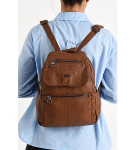 Y.S.DERİ KADIN SIRT ÇANTASI GÜNLÜK KULLANIM İÇİN İDEAL ÇOK CEPLİ SUNİ DERİ BAYAN ÇANTASI 30*25 Cm (Taba)