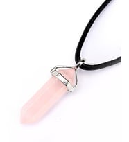Doğal Pandül Kesim Taşlı Kolye İp Zincirli bbk42 (Pembe)