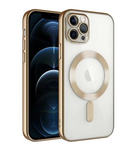 Uyumlu Model Apple iPhone 12 Pro Kılıf Magsafe Kamera Lensli Korumalı Şeffaf Silikon Kapak (Pembe)