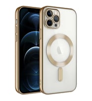 Uyumlu Model Apple iPhone 12 Pro Kılıf Magsafe Kamera Lensli Korumalı Şeffaf Silikon Kapak (Pembe)