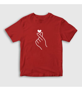 Presmono Unisex Çocuk Beyaz Finger Heart Bts T-Shirt 266392tt (Kırmızı)
