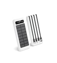 10.000 mAh Güneş Enerjli Solar Powerbank Led Fenerli 2xUSB, Lcd, USB, Mikro, Lightning, Type-C (Beyaz)