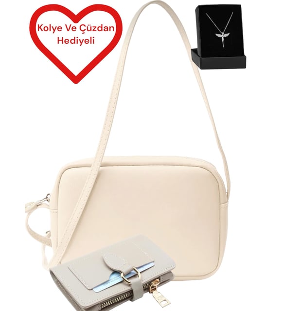 Givenza Anneler Gününe Özel Çüzdan Ve Kolye Hediyeli Askılı Omuz Çanta (Krem)