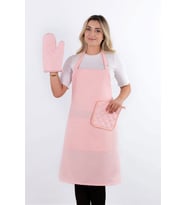 Simple 3'lü Set Ayar Askılı Mutfak Önlüğü Seti (ELDİVEN, TUTACAK) (Pembe)