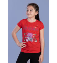 Toontoy Kız Çocuk Baskılı Tişört (Kırmızı)