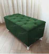 Lüks Sandıklı Kapitoneli Ayakucu Puf Bench 110 cm Beyaz Ayak (Yeşil)