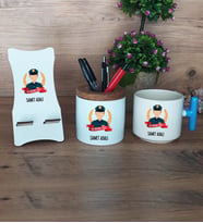 Erkek Polis Hediye Sepeti Kupa Bardak T Kulplu, Kalemlik ve Ahşap Telefon Standı Polisler Günü Erkek Polise Hediye (Model 3)