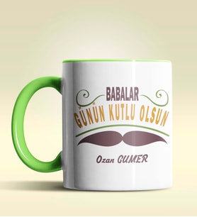 Kişiye Özel Babalar Günün Kutlu Olsun 6 Tasarım Siyah Kupa Bardak (Yeşil)