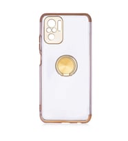 Xiaomi Redmi Note 10 Kılıf Kenarları Renkli Şeffaf Manyetik Yüzüklü Silikon (Gold)