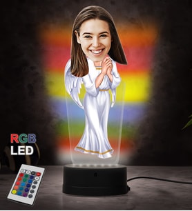 Doğum Günü Hediyesi,Sevgiliye Hediye, Kişiye Özel Fotoğraflı Melek Anne Karikatür 3D Led Lamba (RGB)
