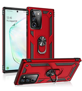 Samsung Galaxy Note 20 Ultra Uyumlu Kılıf Standlı Manyetik Yüzüklü Military Magnetic Ring Polycarbonate and TPU Case (Kırmızı)