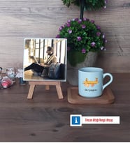 Arkeolog Fotoğraflı Dekoratif Taş, Ahşap Altlıklı Türk Kahvesi Fincanı Hediye (Model 1)
