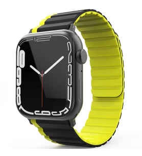 Apple Watch 44/45/46/49mm Kordon Renkli Strap Deri Loop Kordon 2/3/4/5/6/se/7/8/ (Sarı-Siyah)