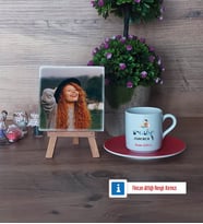 İngilizce Öğretmeni Fotoğraflı Dekoratif Taş, Ahşap Altlıklı Türk Kahvesi Fincanı Hediye Öğretmen Günü Hediyesi (Model 3)