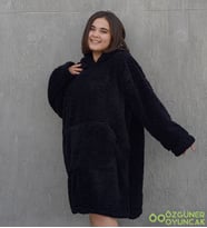 Welsoft Peluş Polar Giyilebilir Battaniye Pijama (Siyah)