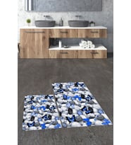 EVDEYA 3D Dijital Yıkanabilir Kelebek Desen İkili Banyo Halısı Paspas Klozet Takımı, KLOZET-44-Kahve, (Mavi)