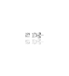 925 ayar Gümüş Pırlanta Montürlü Tektaş küpe-3 mm (Gümüş)