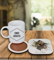 Kişiye Özel Tasarım Kupa Bardak Ve Fotoğraflı Ahşap Bardak Altlığı 99179 (Turuncu)