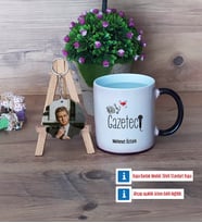 Gazeteci Kupa Bardak Beyaz ve Fotoğraflı Ahşap Anahtarlık Hediye (Model 9)