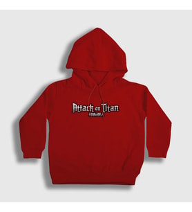 Presmono Unisex Çocuk Beyaz Logo Anime Attack On Titan Kapüşonlu Sweatshirt 124107tt (Kırmızı)