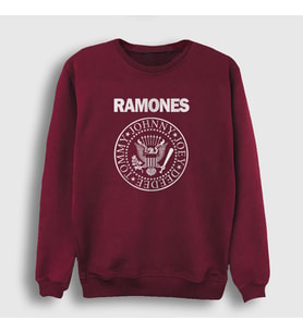 Presmono Unisex Beyaz Logo Ramones Sweatshirt 170032tt (Bordo)