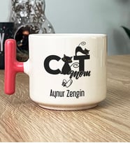 Kişiye Özel Cat Mom Hediye T Kupa Bardak Kedi Annesi -5- (Pembe)