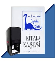 Kişiye Özel  Dinazor Silüeti 6 Tarihli Kitap Kaşesi (Mavi)