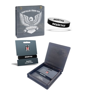 Beşiktaş Orijinal Çift Taraflı Silikon Bileklik Hediyelik Ahşap Kutulu (Siyah - Beyaz)