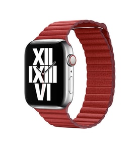 Apple Watch 44mm KRD-09 Mıknatıslı Deri Kordon (Kırmızı)