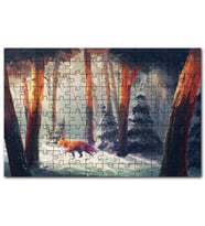 Cakapuzzle Karlı Orman Günışığı Kurt Animasyon Görseli Puzzle Yapboz MDF (Ahşap) (500 Parça)