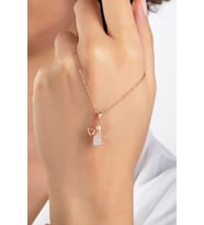 Kadın Orjinal 925 Ayar Gümüş Zirkon Taşlı Melek Kanatlı Kalp Model Kolye (Rose)