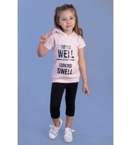 Toontoy Kız Çocuk Parlak Baskılı Kapüşonlu Kaprili Takım (Kırmızı)