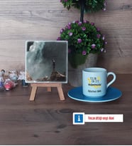 Mühendisler Günü Hediyesi Fotoğraflı Dekoratif Taş, Ahşap Altlıklı Türk Kahvesi Fincanı Hediye (Model 5)