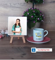 En İyi Hemşire Fotoğraflı Dekoratif Taş, Ahşap Altlıklı Türk Kahvesi Fincanı Hediye (Model 6)