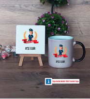 Kadın Polis Dekoratif Taş, Kupa Bardak Kırmızı Hediye (Model 8)