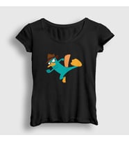 Presmono Kadın Beyaz Tekme Ornitorenk Perry T-Shirt 440298tt (Siyah)