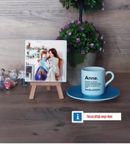Anneye Hediye Fotoğraflı Dekoratif Taş, Ahşap Altlıklı Türk Kahvesi Fincanı Hediye (Model 5)