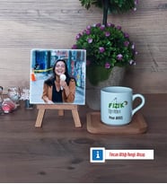 Fizik Öğretmeni Fotoğraflı Dekoratif Taş, Ahşap Altlıklı Türk Kahvesi Fincanı Hediye Öğretmenler Günü Hediyesi (Model 1)