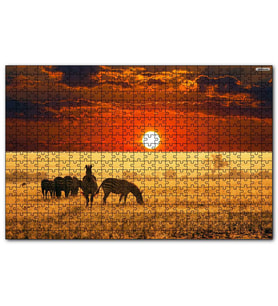 Cakapuzzle Afrikada Gün Batımındaki Zebralar  Puzzle Yapboz MDF (Ahşap) (255 Parça)