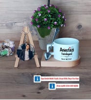 Anestezi Teknisyeni Kupa Bardak Beyaz ve Fotoğraflı Ahşap Anahtarlık Hediye (Model 8)