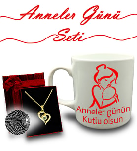 Anneler Gününe Özel Kupa & Kalp Detaylı Eros Kolye Hediye Seti (Model 2)