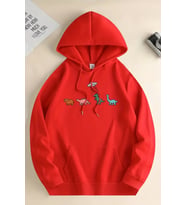 Uzaylı Dinazor Baskılı Oversize Sweatshirt (A.Kırmızı)