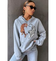 Unisex Tiger Baskılı Sweatshirt (Gri)