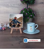 Metalurji ve Malzeme Mühendisi Fotoğraflı Dekoratif Taş, Ahşap Altlıklı Türk Kahvesi Fincanı Hediye (Model 2)