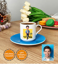 Kişiye Özel Karikatürlü Baba Türk Kahvesi Fincanı Babaya Babalar Günü Doğum Günü Hediyesi (Mavi)