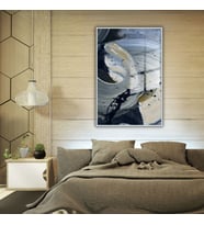 Metal Çerçeveli Temperli Cam Tablo Modern Soft Fırça Darbeleri (Gümüş)
