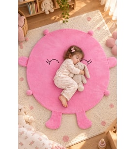 Bebek Oyun Halısı 120 cm Ponponlu ve Ayaklı (%100 Yerli) (Pembe)
