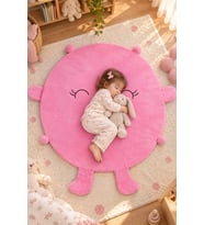 Bebek Oyun Halısı 120 cm Ponponlu ve Ayaklı (%100 Yerli) (Pembe)