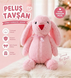 Oyun ve Uyku Arkadaşım PAPYONLU Uzun Kulak Bunny Peluş Tavşan 65 cm Pelüş tavşan (Pembe)